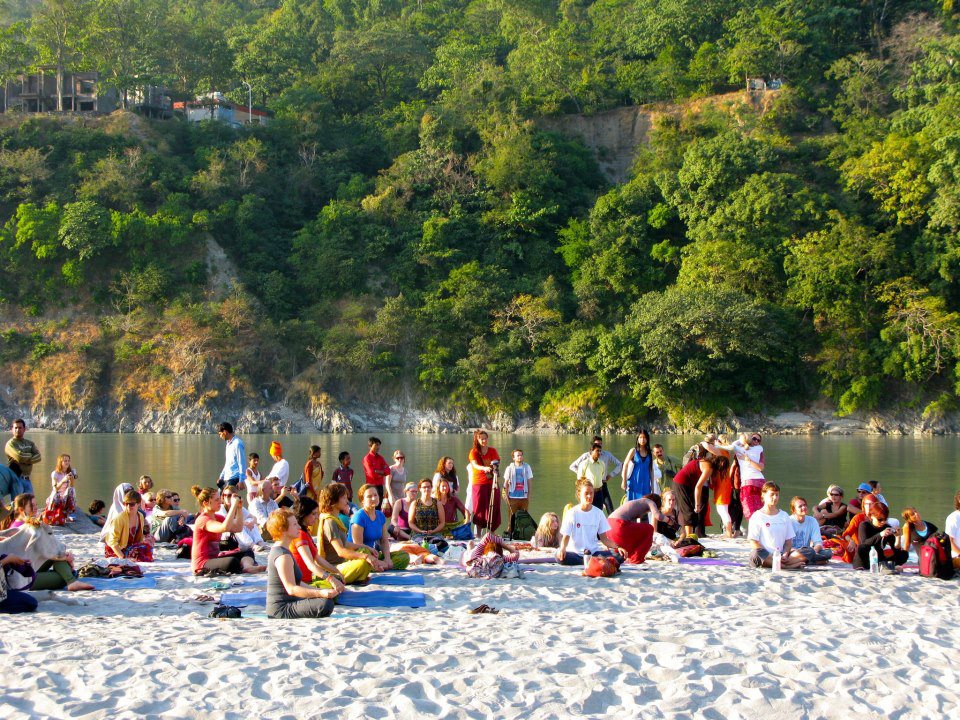 Yoga in Rishikesh practice on the beach